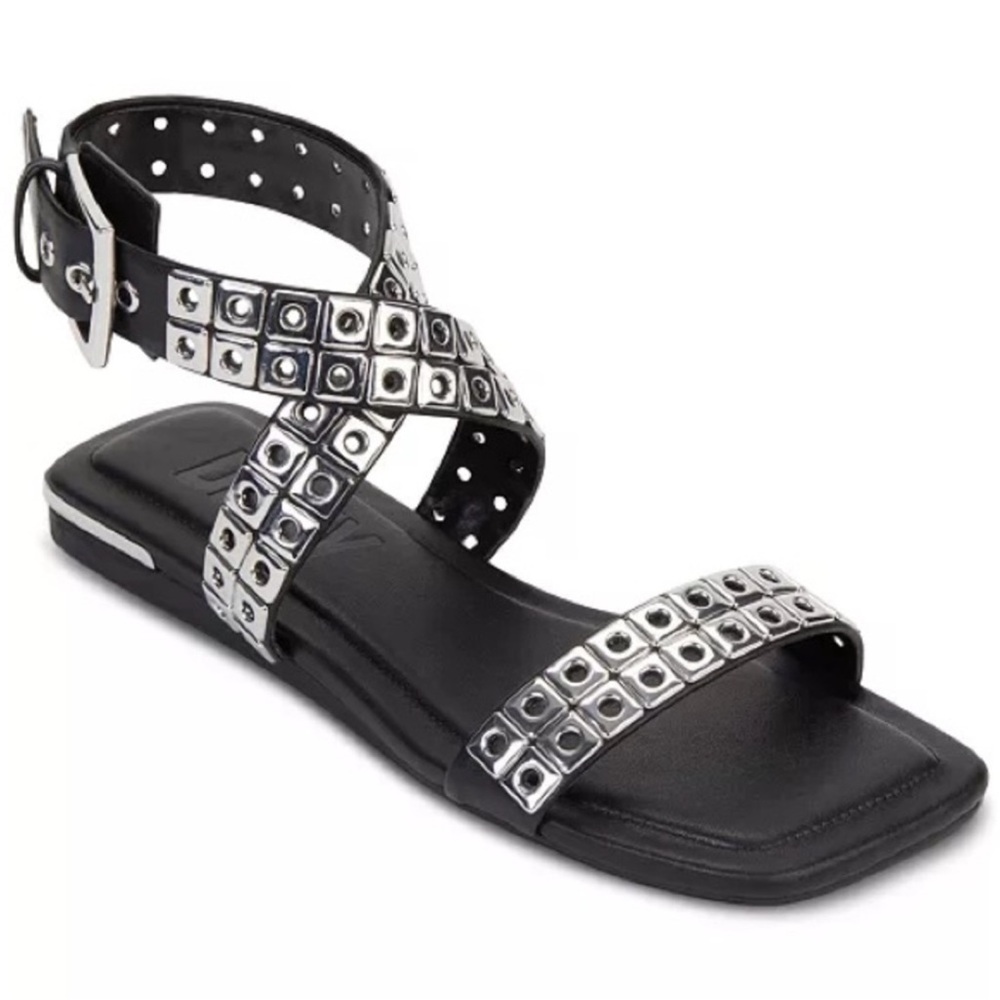 DKNY ARINA Black & Silver Studded Sandals